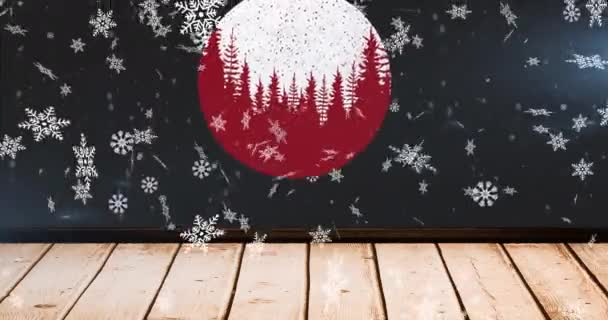 Animering Snö Faller Över Grannlåt Svart Bakgrund Jul Tradition Och — Stockvideo