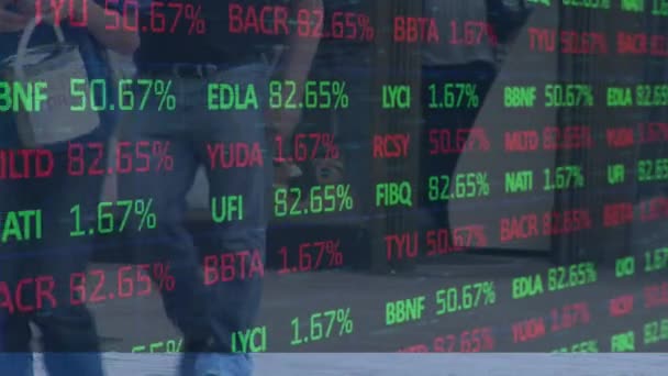 Animação Mercado Ações Sobre Diversas Pessoas Andando Rua Conceito Global — Vídeo de Stock