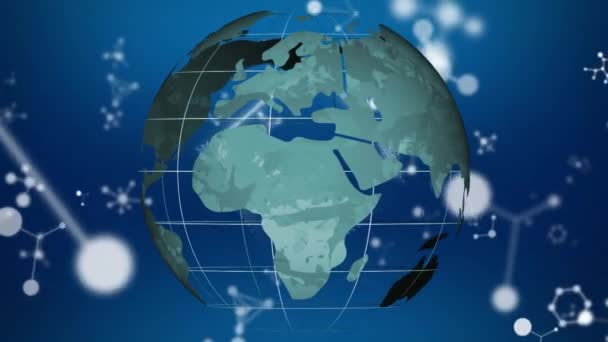 Animation Réseau Connexions Molécules Sur Fond Bleu Connexions Globales Traitement — Video