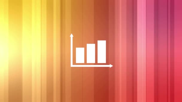 黄色とピンクのグラデーションの縞模様の背景に対する棒グラフのアイコン 抽象的な背景やイラストのコンセプト — ストック動画