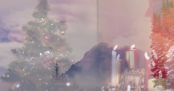 Анімація Зимового Пейзажу Над Різдвяними Свічками Різдво Традиція Концепція Святкування — стокове відео