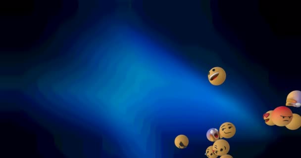 Κινούμενα Σχέδια Πολλαπλών Emojis Που Πέφτουν Σκοτεινό Φόντο Έννοια Των — Αρχείο Βίντεο