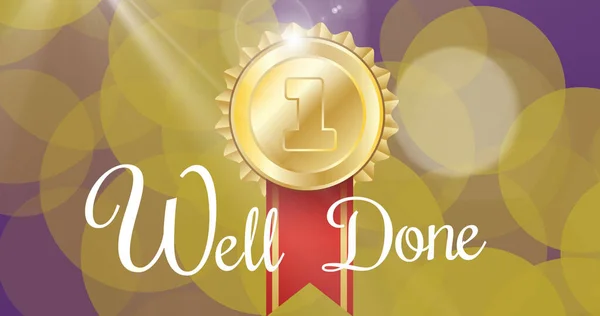 Image Floating Golden Dots 1St Place Medal Well Done Purple — Stock Photo, Image