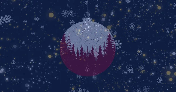 Aniamtion Neve Caindo Sobre Abetos Bugigangas Natal Natal Tradição Conceito — Fotografia de Stock