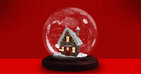 Bild Der Schneekugel Auf Rotem Hintergrund Weihnachten Tradition Und Festkonzept — Stockfoto