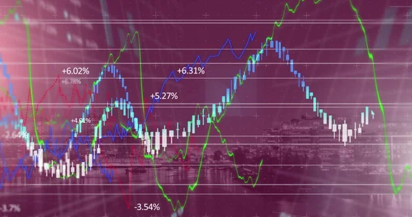 Imagen Del Procesamiento Datos Financieros Sobre Paisaje Urbano Moderno Finanzas — Foto de Stock