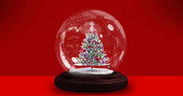 Afbeelding Van Sneeuwbol Rode Achtergrond Kerstmis Traditie Viering Concept Digitaal — Stockfoto