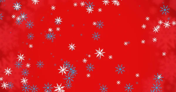 Image Falling Snowflakes Red Background Christmas Tradition Celebration Concept Digitally — Stock Photo, Image