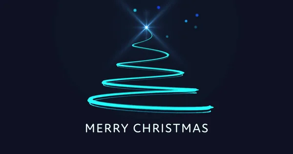 圣诞快乐 圣诞树 这两个词的图像 是由蓝色背景上闪烁着蓝色光芒的流星组成的 圣诞节庆祝和庆祝概念数字生成的图像 — 图库照片