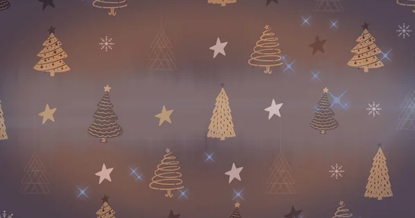 Bild Von Sternen Und Christbaummuster Auf Dunklem Hintergrund Weihnachten Tradition — Stockfoto