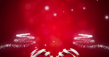 Şeker kamışı ikonu kayan yıldızın üzerine kırmızı arka planda iki Noel ağacı oluşturuyor. Noel şenlik vektörü çizimi ve sanat konsepti