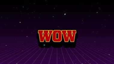 Şebeke üzerinde kırmızı harflerle wow metninin animasyonu. Video oyunu, dijital arayüz ve dijital olarak oluşturulmuş iletişim konsepti.