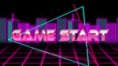 Oyunun animasyonu şehirle birlikte dijital soyut alanda başlıyor. bilgisayar, oyunlar ve teknoloji konsepti dijital olarak oluşturuldu.