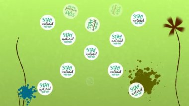 Yeşil arka planda kalan doğal yazıların animasyonu. çevre, sürdürülebilirlik, ekoloji, yenilenebilir enerji, küresel ısınma ve iklim değişikliği farkındalığı.