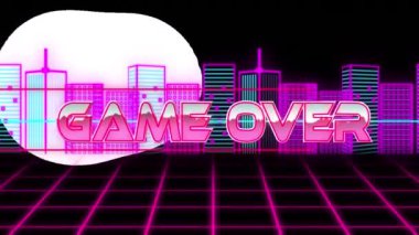 Oyunun animasyonu şehir manzaralı dijital uzayda bitti. bilgisayar, oyunlar ve teknoloji konsepti dijital olarak oluşturuldu.