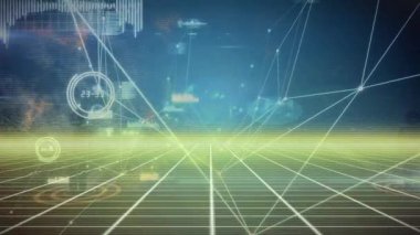 Veri işlemenin animasyonu, bağlantı ağları ve siyah arkaplan üzerindeki ışık yolları. küresel bağlantılar, veri işleme ve dijital arayüz konsepti dijital olarak oluşturulmuş video.