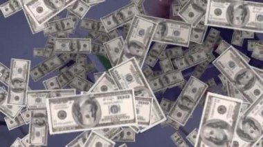 Ödeme terminali üzerinde yüzen dolarların animasyonu. küresel finans, para ve nakit ödeme yok güvenlik konsepti dijital olarak oluşturulmuş video.