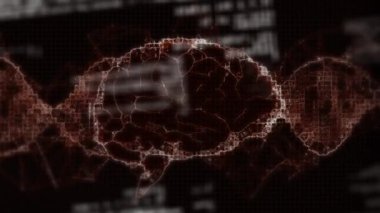 Siyah arka planda insan beyni ve DNA 'sının animasyonu. dijital arayüz konsepti dijital olarak oluşturulmuş video.