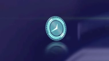 Bulanık arka planda saat ile güvenli kilidin dönüşünün animasyonu. küresel iletişim, veri paylaşımı ve dijital arayüz kavramı, dijital olarak oluşturulmuş video.