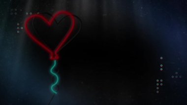 Neon kalp balonu animasyonu ve siyah arka planda çeşitli şekiller. renk, hareket ve sinematografi kavramı dijital olarak oluşturulmuş video.