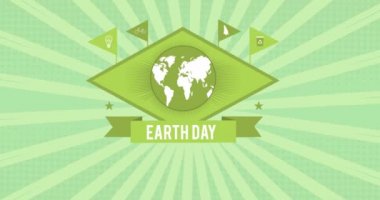 Yeşil spiral arka planda Dünya ve Dünya Günü 'nün animasyonu. çevre, sürdürülebilirlik, ekoloji, yenilenebilir enerji, küresel ısınma ve iklim değişikliği farkındalığı.