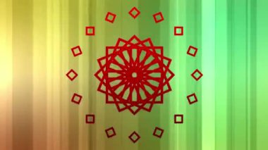 Yeşil ve sarı çizgili arka planda kırmızı dekoratif tasarımlar. soyut arkaplan ve illüstrasyon kavramı