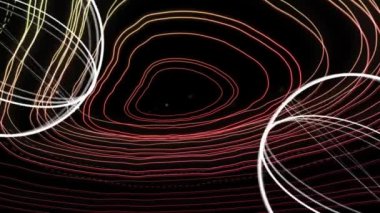 Geometrik şekillerin animasyonu ve koyu arkaplanda kırmızı çizgilerin haritası. dijital arayüz teknolojisi ve arkaplan konsepti dijital olarak oluşturulmuş video.