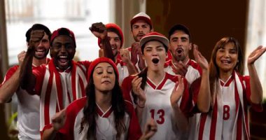 Mutlu spor hayranları grubunun animasyonu. küresel spor, rekabet, tezahürat konsepti dijital olarak oluşturulmuş video.