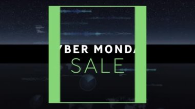 Çoklu yuvarlak tarayıcılar ve veri işleme karşı siber pazartesi metin afişi dijital animasyonu. satış indirimi ve perakende iş konsepti