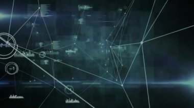 Bağlantı ağlarının animasyonu ve kara arkaplan üzerinden veri işleme. küresel bağlantılar, veri işleme ve dijital arayüz konsepti dijital olarak oluşturulmuş video.