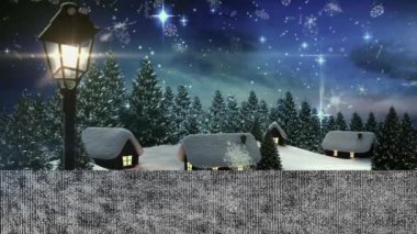 Kar yağışı ve kış manzarasının animasyonu. Noel, gelenek ve kutlama konsepti dijital olarak oluşturuldu.