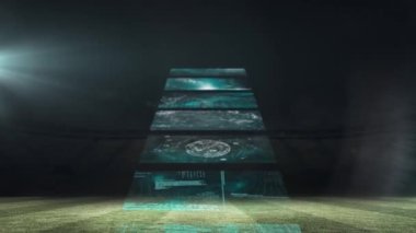 Ekranlarda hızlı hareket eden çeşitli dijital verilerin animasyonu. küresel ağlar, bağlantılar, veri işleme ve dijital arayüz kavramı dijital olarak oluşturulmuş video.