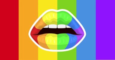 Gökkuşağı arka planında gökkuşağı dudaklarının animasyonu. lgbt hakları ve eşitlik kavramı dijital olarak oluşturulmuş video.