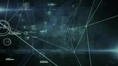 Bağlantı ağlarının animasyonu ve kara arkaplan üzerinden veri işleme. küresel bağlantılar, veri işleme ve dijital arayüz konsepti dijital olarak oluşturulmuş video.