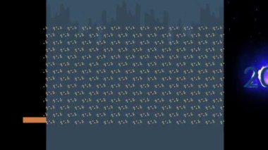 Gri dikdörtgen üzerinde hareket eden noktaların ve siyah arkaplanda 20 noktanın animasyonu. iletişim teknolojisi dijital arayüz konsepti dijital olarak oluşturulmuş video.