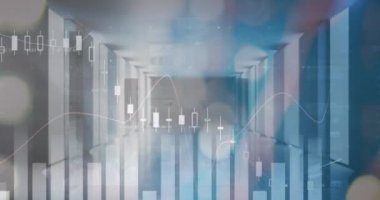 Bilgisayar sunucuları üzerinden istatistik ve finansal veri işleme animasyonu. küresel iş, finans, veri işleme ve dijital arayüz kavramı dijital olarak oluşturulmuş video.