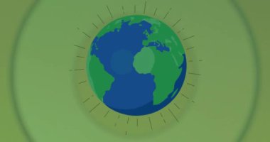 Yeşil arkaplanda küre animasyonu. çevre, sürdürülebilirlik, ekoloji, yenilenebilir enerji, küresel ısınma ve iklim değişikliği farkındalığı.