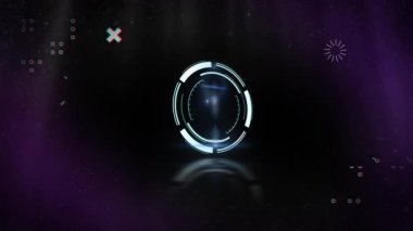 Siyah zemin üzerinde saat ve mor dalga animasyonu. dijital arayüz konsepti dijital olarak oluşturulmuş video.