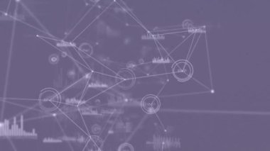 Gri arkaplan üzerindeki istatistiklerle bağlantı ağının animasyonu. küresel bağlantılar, dijital arayüz ve dijital olarak oluşturulmuş video işleme konsepti.