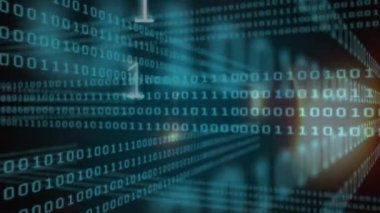 Siyah arkaplanda ikili kodlama ve ışık noktaları animasyonu. küresel veri işleme, hesaplama ve dijital arayüz kavramı dijital olarak oluşturulmuş video.