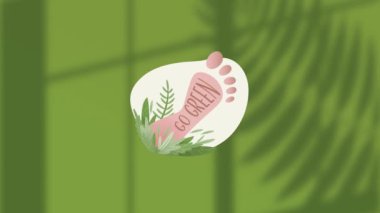 Yeşil arka planda yeşile dönen ayak animasyonu. çevre, sürdürülebilirlik, ekoloji, yenilenebilir enerji, küresel ısınma ve iklim değişikliği farkındalığı.