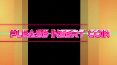 Lütfen siyah arkaplanda turuncu çerçeve ve ışık yollarının üzerine bozuk para metni yerleştirin. Video oyunu, eğlence ve dijital arayüz kavramı dijital olarak oluşturuldu.