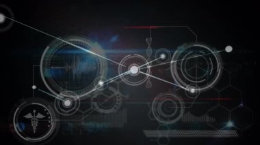 Mavi arka planda tıbbi veri işleme ile dijital arayüz üzerinden bağlantı ağı. tıbbi araştırma ve bilim teknolojisi kavramı