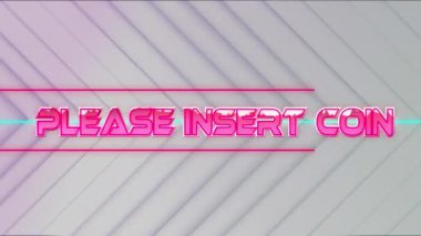 Lütfen para metnini beyaz arkaplandaki ışık izlerinin üzerine yerleştirin. Video oyunu, eğlence ve dijital arayüz kavramı dijital olarak oluşturuldu.