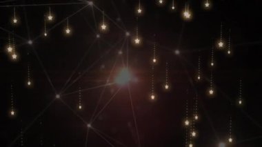 Bağlantı ağı üzerinden yıldızların animasyonu. Noel, gelenek, kutlama ve küresel bağlantılar konsepti dijital olarak oluşturulmuş video.