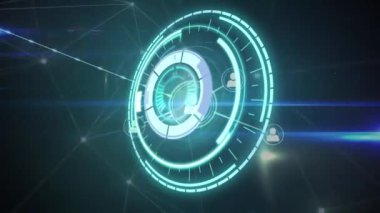 Kapsam taraması animasyonu ve bulutlar ve gökyüzü üzerindeki bağlantı ağı. küresel bağlantılar, ağ oluşturma ve dijital arayüz kavramı dijital olarak oluşturulmuş video.