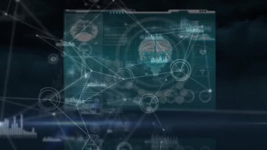 Tıbbi veri işleme ile dijital arayüze karşı bağlantılar ve veri işleme ağı. tıbbi araştırma ve bilim teknolojisi kavramı