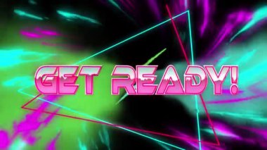 Dijital soyut alanda yeşil ve pembe ışıklarla hazırlanma animasyonu. bilgisayar, oyunlar ve teknoloji konsepti dijital olarak oluşturuldu.