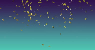 Gradyan mavi arkaplandan düşen konfeti animasyonu. parti ve kutlama konsepti dijital olarak oluşturulmuş video.