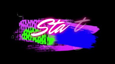 Siyah arkaplan üzerindeki şekiller üzerinden başlangıç metninin canlandırması. Video oyunu, eğlence ve dijital arayüz kavramı dijital olarak oluşturuldu.